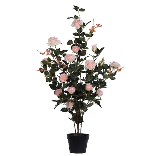 45&#x22; Artificial Pink Rose Plant in Pot
